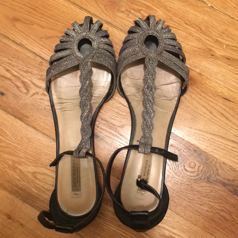 Zara Silver Metallic Flats with Straps